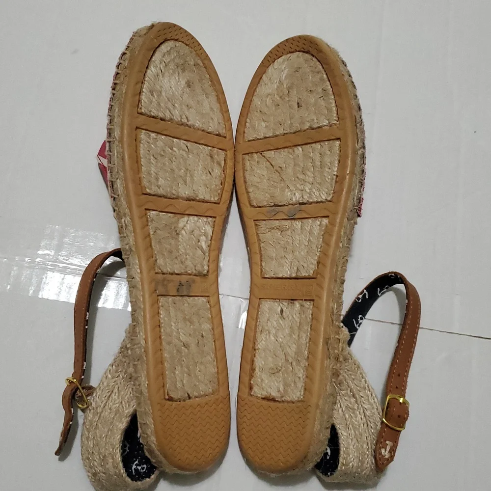 Sperry Hope Top Sider Striped Red Jute Straps Nautical Espadrille Sandals 11M